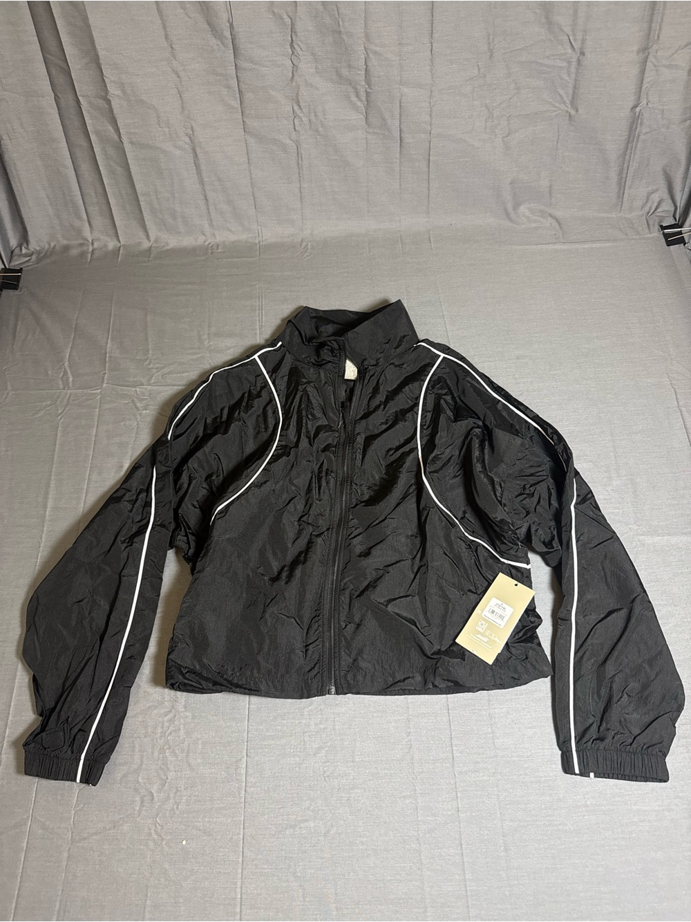 Women's Black Lightweight Windbreaker Jacket with Contrast Piping